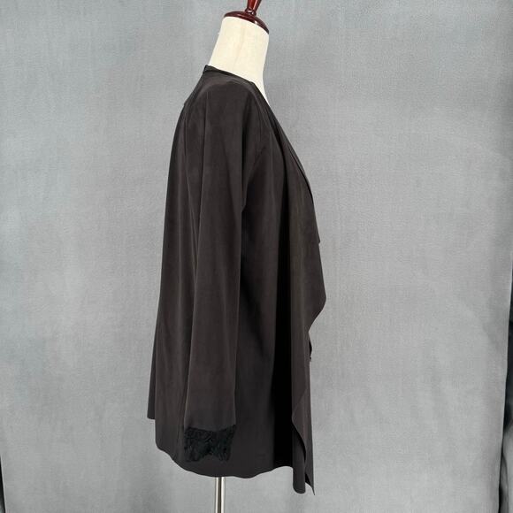 Pain de Sucre Faux Suede Waterfall Open Front Jacket OS Black Witchy Lagenlook - Picture 2 of 11